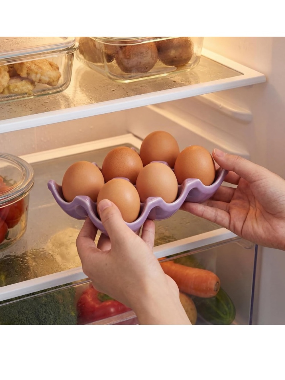 8 Pack Ceramic Egg Holders 6 Cups, Porcelain Kitchen Fridge Tray - Picture 4 of 6
